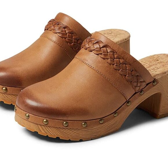 NEW KORK-EASE Tilly leather stud & braided strap clogs Distressed Brown Multi SZ - Picture 1 of 9